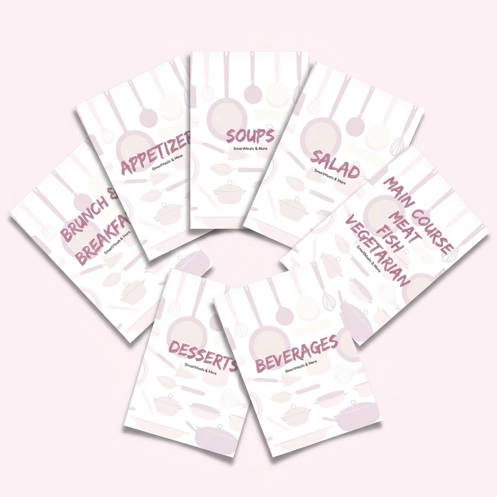 Meal Planner Pro recipe categories including appetizers, soups, salads, main courses and desserts